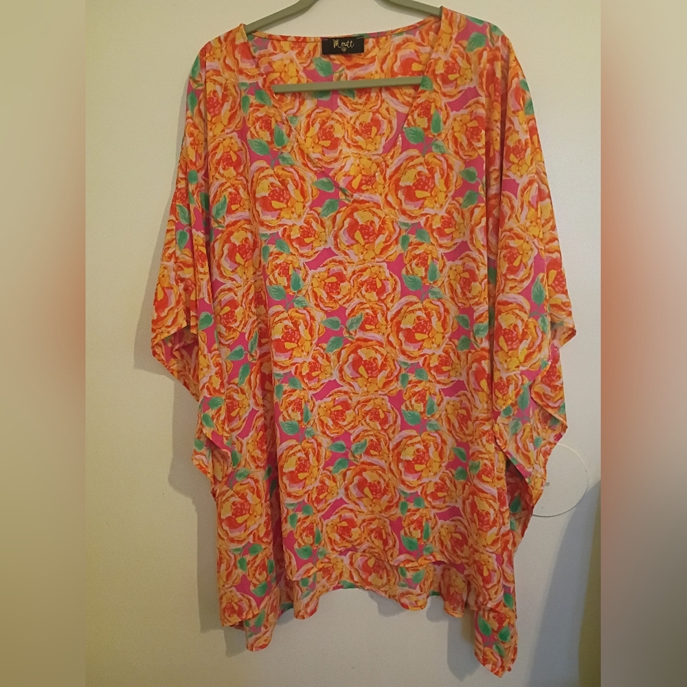 Meritt Women's Vibrant‎ Floral Kaftan Top Polyester Sz 3X